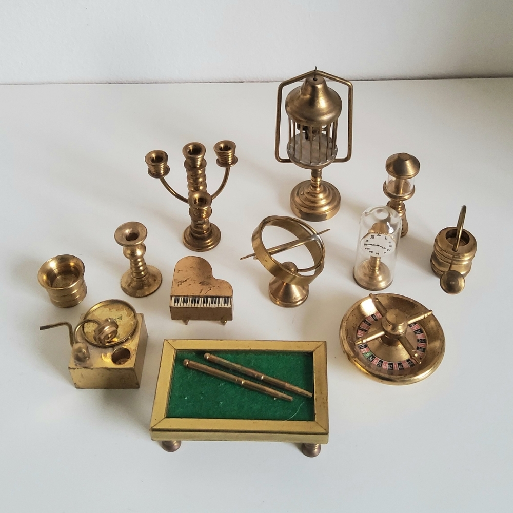 Vintage Miniature Brass Dollhouse Collectible Decor 12 pieces
